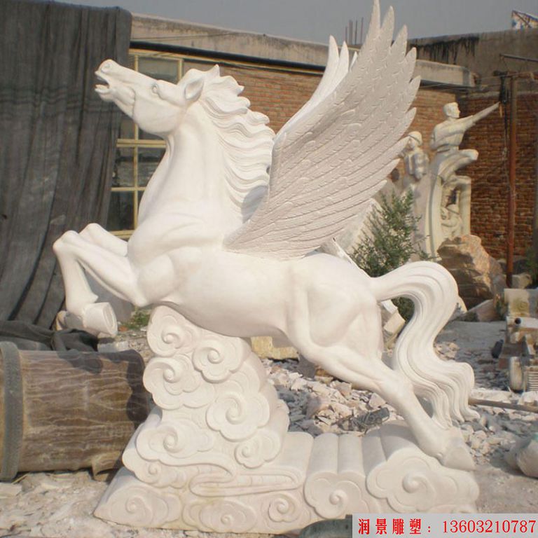 飞马石雕塑 汉白玉带翅膀马雕塑 广场马雕塑石雕